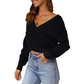 Maglione chic con scollo a V e manica lunga, con avvolgimento frontale