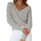 Maglione chic con scollo a V e manica lunga, con avvolgimento frontale