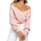 Maglione chic con scollo a V e manica lunga, con avvolgimento frontale