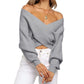 Maglione chic con scollo a V e manica lunga, con avvolgimento frontale