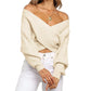 Maglione chic con scollo a V e manica lunga, con avvolgimento frontale