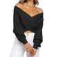 Maglione chic con scollo a V e manica lunga, con avvolgimento frontale
