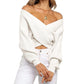 Maglione chic con scollo a V e manica lunga, con avvolgimento frontale