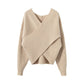 Maglione chic con scollo a V e manica lunga, con avvolgimento frontale