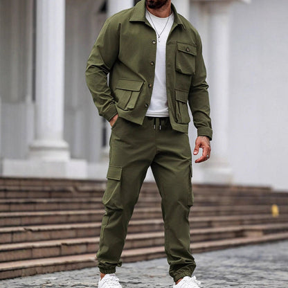 Giacca retrò da uomo e pantaloni cargo 2 pezzi