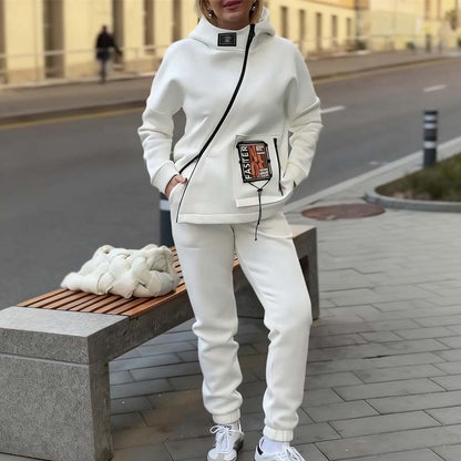 Donna Casual Stand Collar Zip-up Jacket & Pants Set