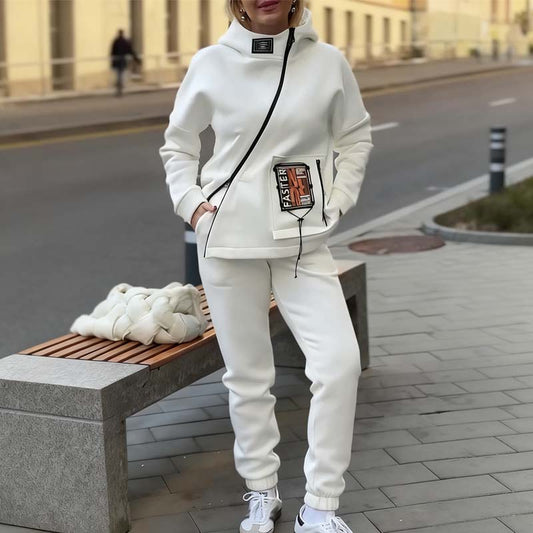 Donna Casual Stand Collar Zip-up Jacket & Pants Set