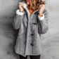 Cappotto da donna in pelle scamosciata con cappuccio e fodera in peluche