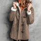 Cappotto da donna in pelle scamosciata con cappuccio e fodera in peluche