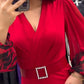Abito donna elegante con scollo a V in rosso