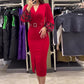 Abito donna elegante con scollo a V in rosso