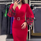 Abito donna elegante con scollo a V in rosso