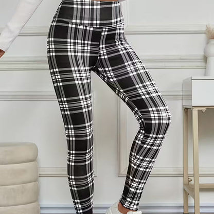 Leggings slim fit caldi a quadri per donna, altamente elastici
