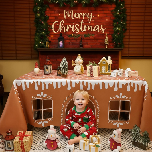 🎅SVENDITA🎁Tovaglia natalizia con casetta di pan di zenzero